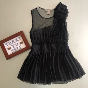 American Rag Black Lace Pleated & Ruffle Top